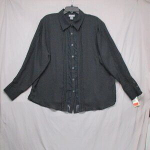NWT Notations Long Sleeve Button Down Pleated Lace Sheer Black Women Size | 2X